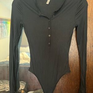 Aritzia Sunday Best Black Long Sleeve Henley Bodysuit